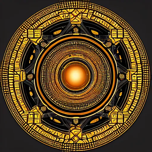Image similar to intricate and detailed arcane symbol, circular, symmetrical, golden hues, artstation, 4 k