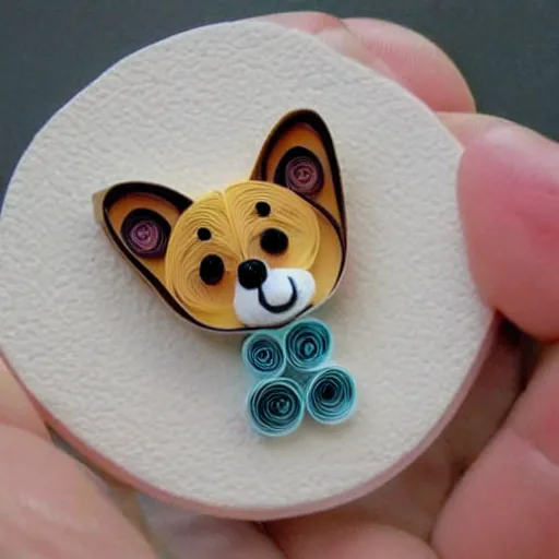 Prompt: paper quilling corgi puppy, extremely cute, swirls, flowers, floral, intricate, exquisite, beautiful