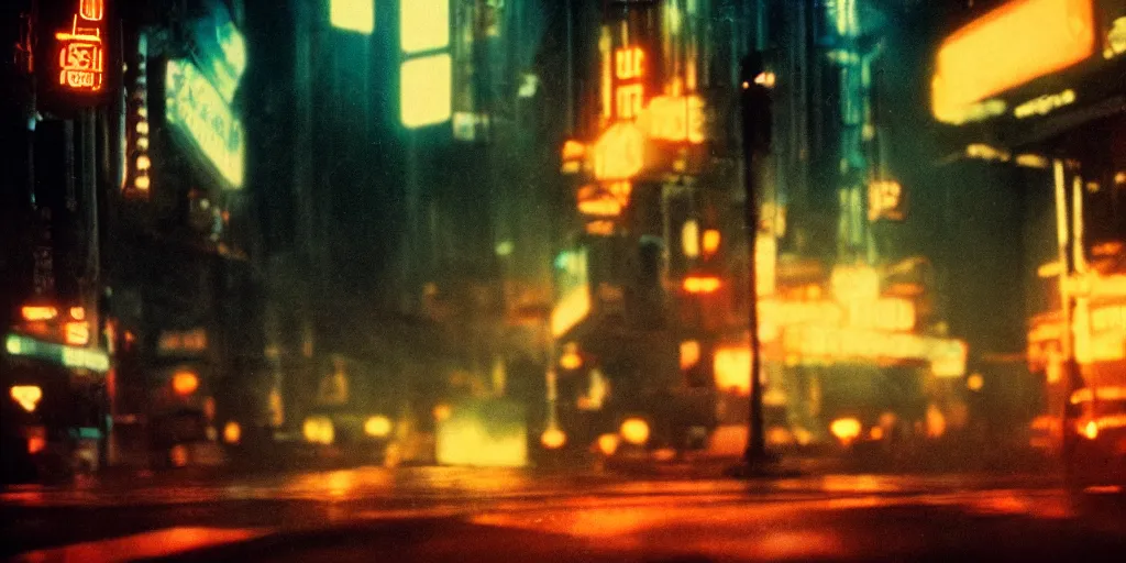 Prompt: city street, neo noir, blade runner, sci fi, retro futuristic, cinematic, atmospheric, hazy, 135mm lens, 3D