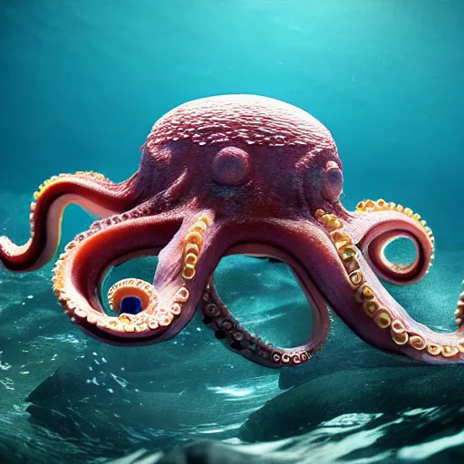 Image similar to A octopus in the ocean centered-photograph film still, dynamic action pose, National Geographic, insane detail, intricate, highly detailed, Zeiss Lens, DSLR photography, smooth, sharp focus, Unreal Engine 5, Octane Render, Redshift, depth of field 8K