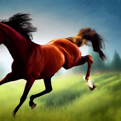 Prompt: fantasy art 4 second video of a horse running in a meadow