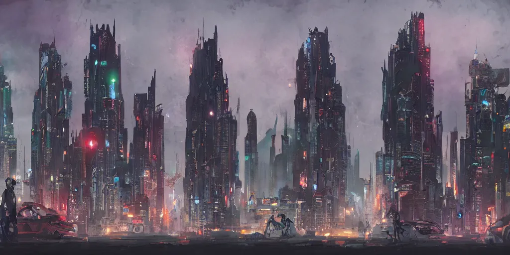 Image similar to cartoonish night city skyline, vivid colors, character sheet, fine details, concept design, contrast, noir film, kim jung gi, greg rutkowski, watercolor, trending on artstation, 8 k, full body, turnaround, front view, back view, ultra wide angle