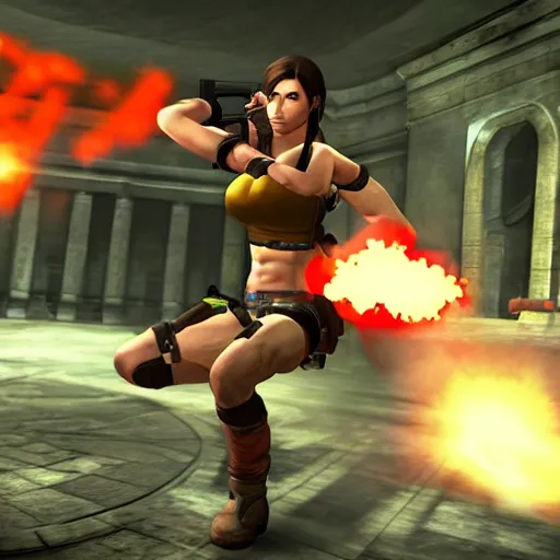 Prompt: lara croft as street fighter iv character, gameplay screenshot