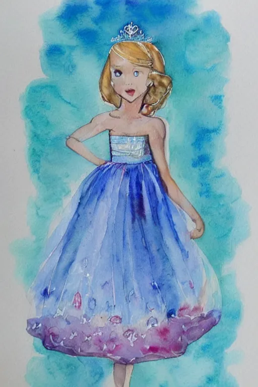 Image similar to ocean themed princess dress design, watercolor