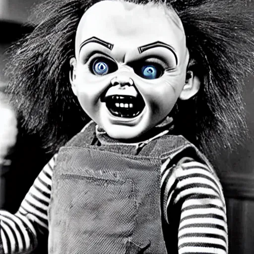 Prompt: Chucky the killer doll from the movie Child's Play in an episode of I love lucy