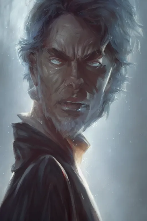 Image similar to dungeons and dragons a young dark wizard character closeup portrait, dramatic light, lake background, 2 0 0 mm focal length, painted by stanley lau, painted by greg rutkowski, painted by stanley artgerm, digital art, trending on artstation