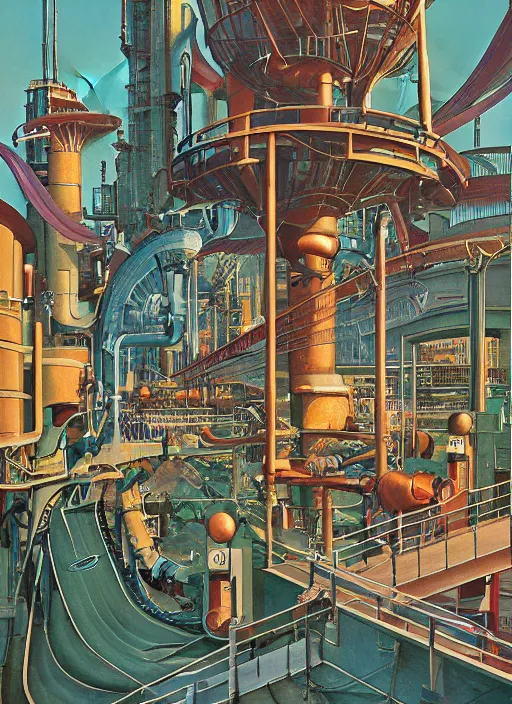 Prompt: photorealistic image of a retro futuristic industrial urban life, art nouveau, by chris moore