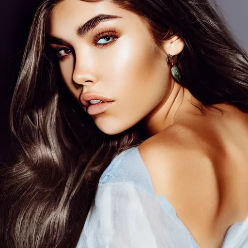 Image similar to 4k,ultra detailed portrait of Madison Beer by Rachel Ruysch