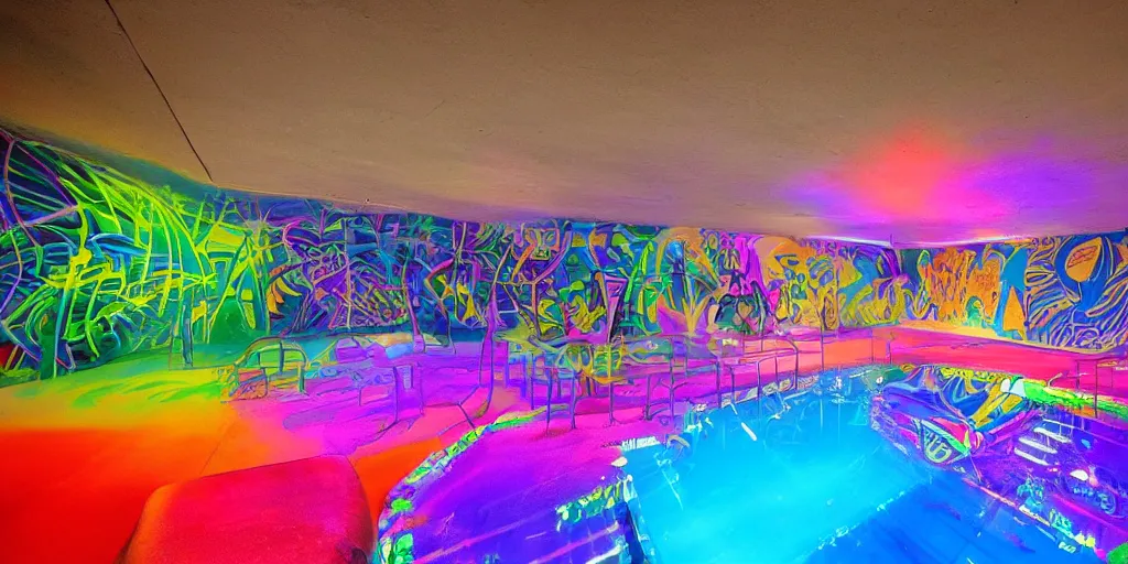 Image similar to backflip into a pool caustics lighting impressive colorful masterpiece graffiti