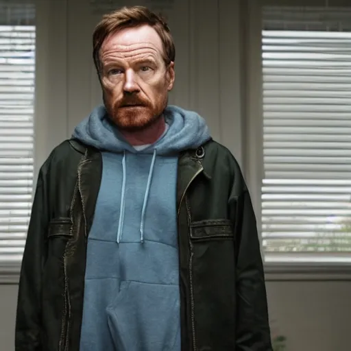 Image similar to Live Action Still of Bryan Cranston dressed as Jesse Pinkman, real life, hyperrealistic, ultra realistic, realistic, highly detailed, epic, HD quality, 8k resolution, body and headshot, film still