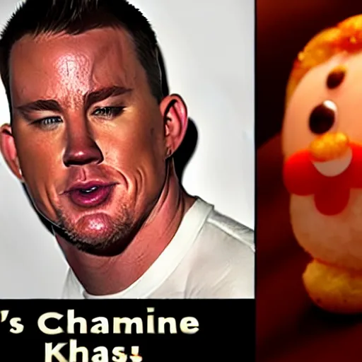 Image similar to channing tatum's face as tater tot on a plate with ketchup