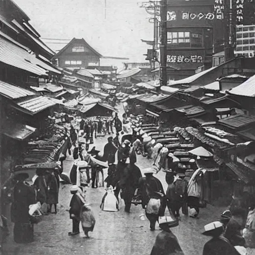 Image similar to “busy Tokyo market, 1900’s photo”