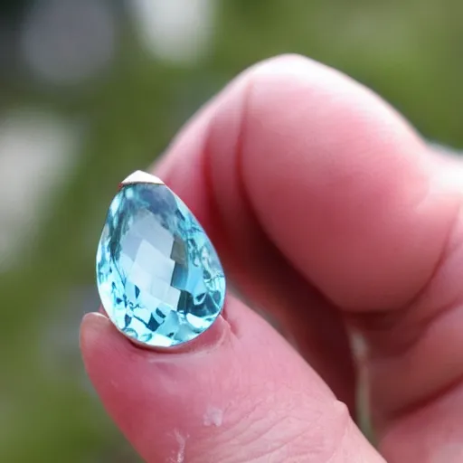 Prompt: Waya Steurbaut holding an aquamarine diamond in the style of waya Steurbaut