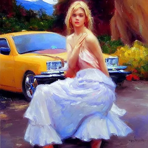 Prompt: painting volegov car blonde woman volcano!!!