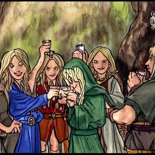 Image similar to lord of the rings elves having a drinking contest