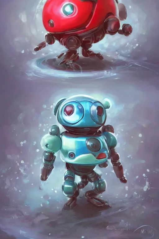 Image similar to cute Tachikoma, Tachikoma made of watermelon, tiny, small, miniature Tachikoma, baby Robot, short, pale blue armor, cute and adorable, pretty, beautiful, DnD character art portrait, matte fantasy painting, cgsociety Artstation, by Jason Felix by Steve Argyle by Tyler Jacobson by Peter Mohrbacher, cinematic lighting