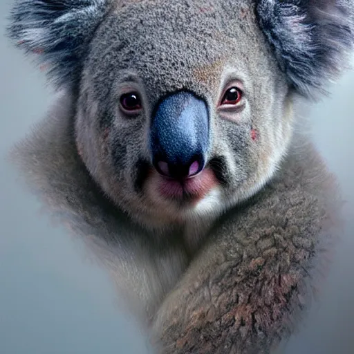 Prompt: portrait of a koala, muscular, wild, D&D, fantasy, intricate, cinematic lighting, highly detailed, digital painting, artstation, concept art, smooth, sharp focus, illustration, art by Hajime Sorayama