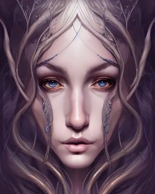 Prompt: digital art, centered portrait elven with short haire, half - face made with intricate roots, by james jean and by artgerm, by ross tran, ultradetailed, charachter design, concept art, trending on artstation,