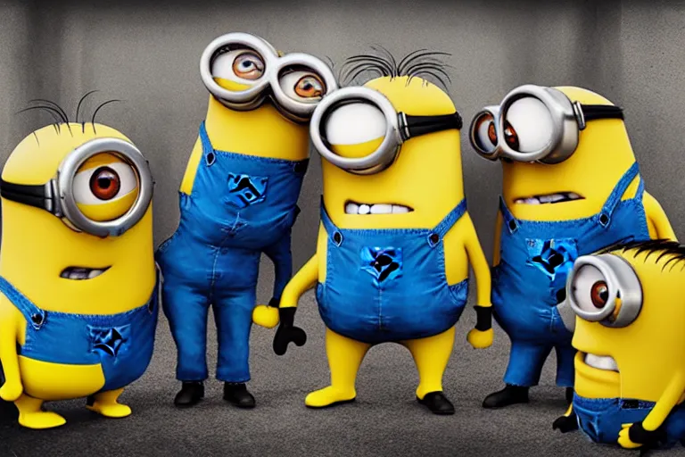 Prompt: minion crip gang members in the ghetto
