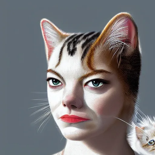 Prompt: emma stone as a cat, portrait