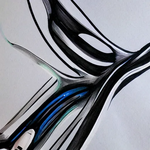 Prompt: a copic colour marker with black gel pen concept art of zaha hadid architecture
