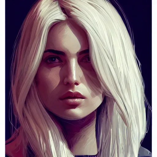 Image similar to Ana de Armas with a blond hair, profile picture by Greg Rutkowski, asymmetrical, Organic Painting , Matte Painting, geometric shapes, hard edges, street art, trending on the artstation:2 by Sachin Teng:4, blur: -4