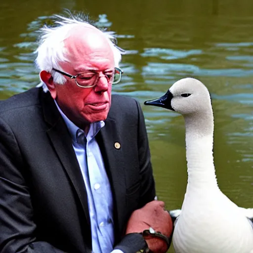 Prompt: Bernie Sanders holding a Goose