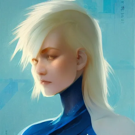 Image similar to Beautiful avatar girl with a blond hair and blue skin profile picture by Greg Rutkowski, asymmetrical, Organic Painting , Matte Painting, geometric shapes, hard edges, street art, trending on the artstation:2 by Sachin Teng:4, blur: -4