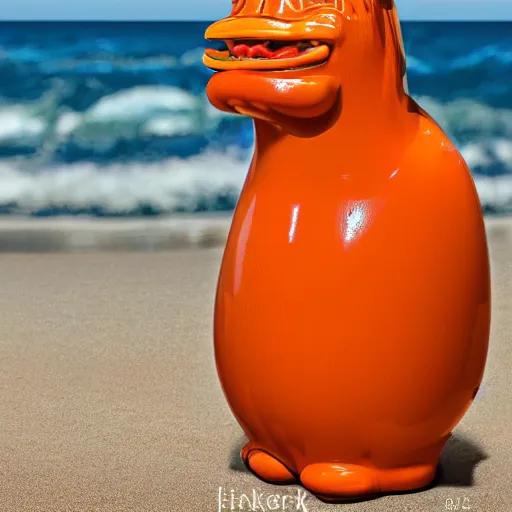 Image similar to a closeup photorealistic photograph of a glossy orange cat garfield style tiki mug sitting at a trader vic's beach bar featuring garfield's face. tiki theme. bright scene. fine detail. this 4 k hd image is trending on artstation, featured on behance, well - rendered, extra crisp, features intricate detail, epic composition and the style of unreal engine.