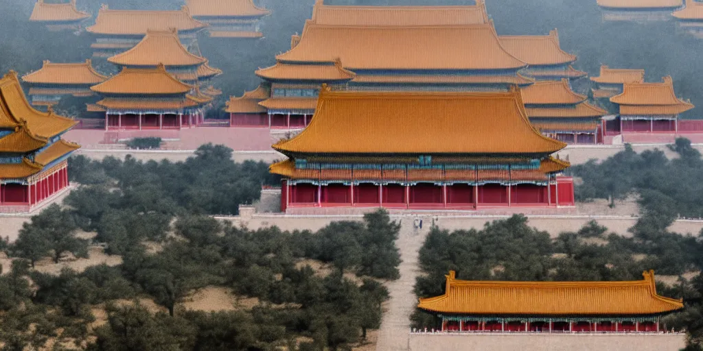 Image similar to a very high resolution image from a new movie, forbidden city, front view, photorealistic, photography, directed by wes anderson