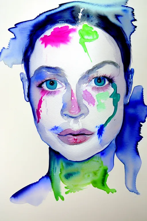 Image similar to watercolor in wet paper, a profile face portrait liquid white of a human white face that melt down flow go runny by marlene dumas, face painted with white thick fluid, detailed watercolor, light colors, grainy, contrast