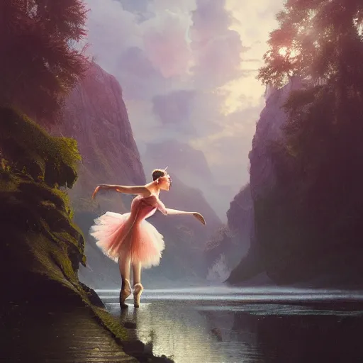 Image similar to a ballerina dancing on the seau, highly detailed vfx portrait, unreal engine, greg rutkowski, loish, rhads, caspar david friedrich, makoto shinkai and lois van baarle, ilya kuvshinov, rossdraws, elegent, tom bagshaw, alphonse mucha, global illumination, detailed and intricate environment.