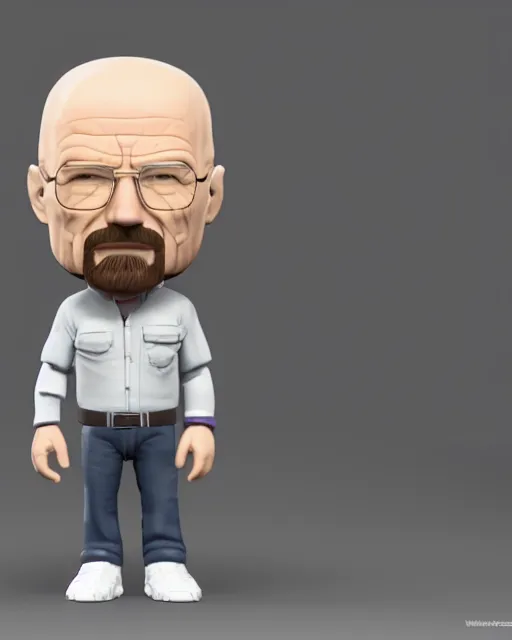 Image similar to full body 3d render of Walter White as a funko pop, studio lighting, white background, blender, trending on artstation, 8k, highly detailed