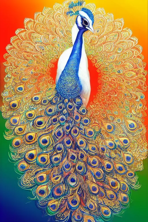 Prompt: ethereal white peacock bird in indian flag colors, intricate detail, ornate, conceptual art, soft light, dynamic, art by artgerm