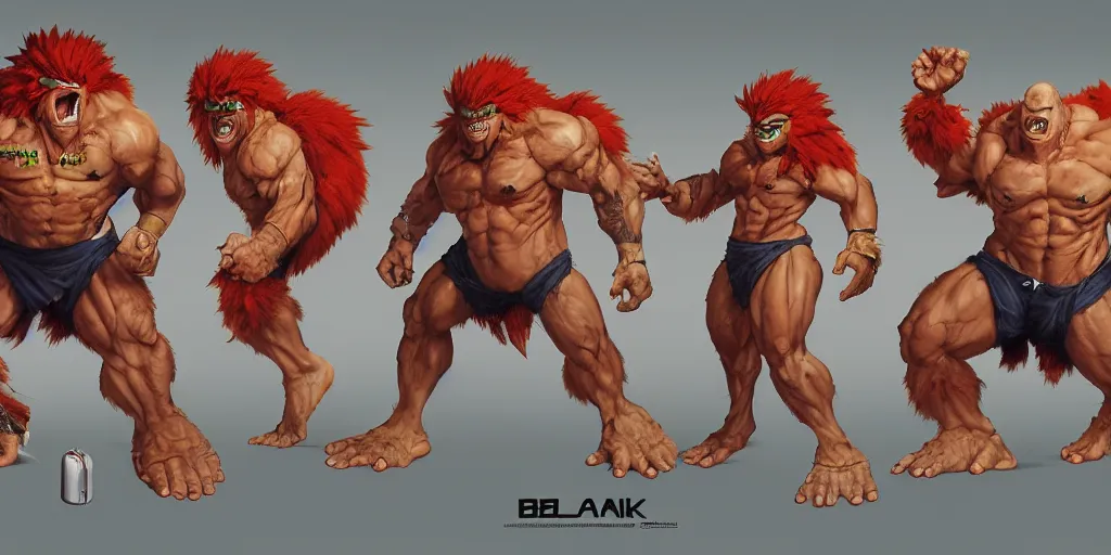 Image similar to blanka, character sheet, concept design, contrast, hot toys, kim jung gi, greg rutkowski, zabrocki, karlkka, jayison devadas, trending on artstation, 8 k, ultra wide angle, pincushion lens effect