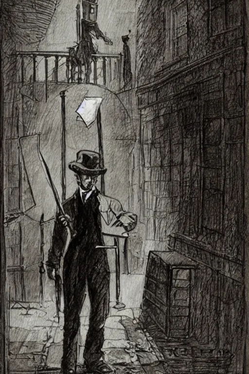 Image similar to a technical sketch of jack the ripper