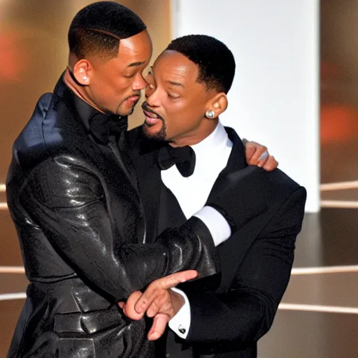 Prompt: Will Smith slapping The Terminator at the Oscars, photo