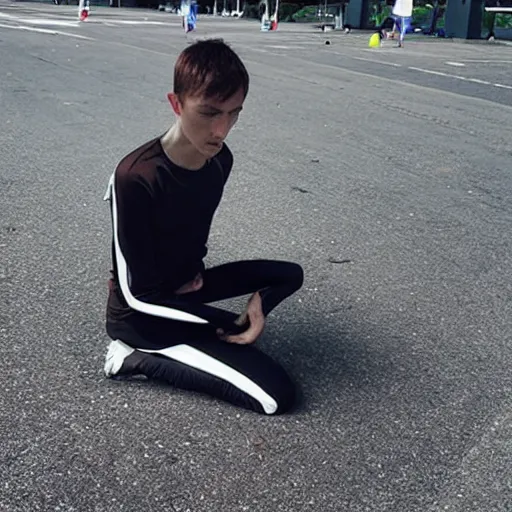 Prompt: “a skinny android in a crouching position before a race”