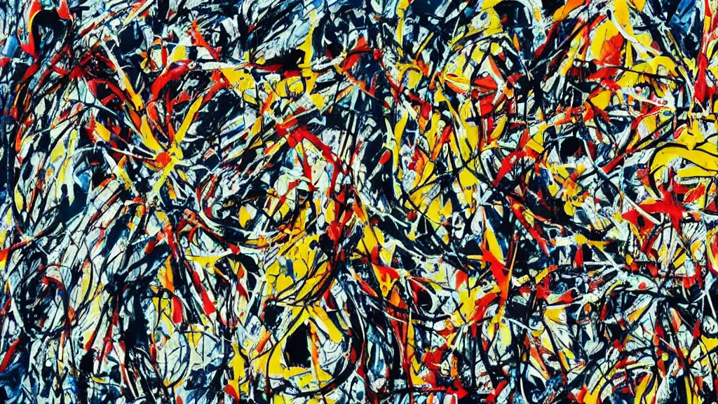 Image similar to abstract art painting, lines, forms, shapes, in style of jackson pollock,