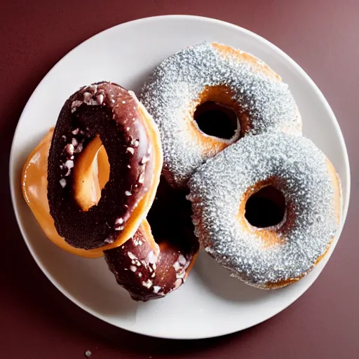 Prompt: a donut, chocolate frosting, on a plate in a busy diner, wide angle, cinestill 800