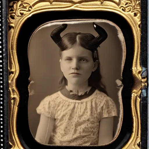 Image similar to tintype photo, girl with horns