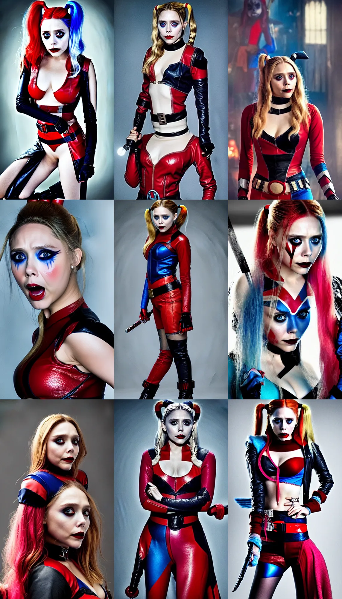 Prompt: elizabeth olsen as Harley quinn