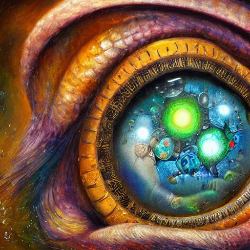 Prompt: intricate five extinct nirvana, oil on canvas, hdr, high detail, surrealism, photo realistic, hyperrealism, matte finish, high contrast, 3 d depth, centered, masterpiece, vivid and vibrant colors, enhanced light effect, enhanced eye detail, artstationhd