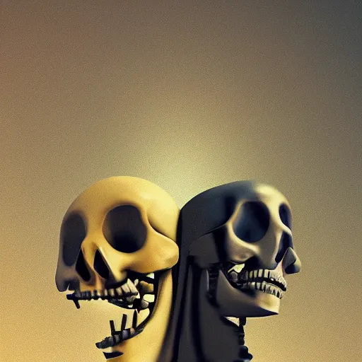 Image similar to A profile of two skeletons facing each other by Beeple, Trending on Artstation