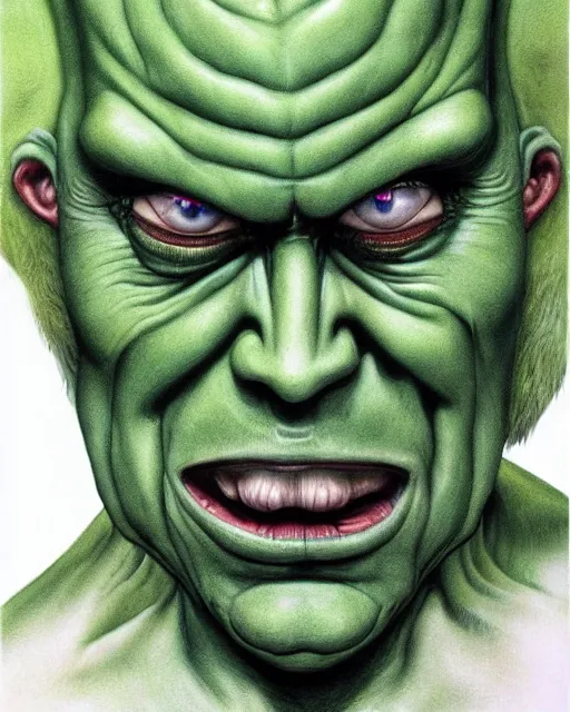 Image similar to green sad devil by glenn fabry, hyperrealism