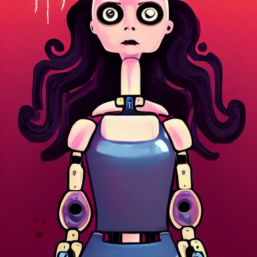 Image similar to female robot in style of Love, Death & Robots