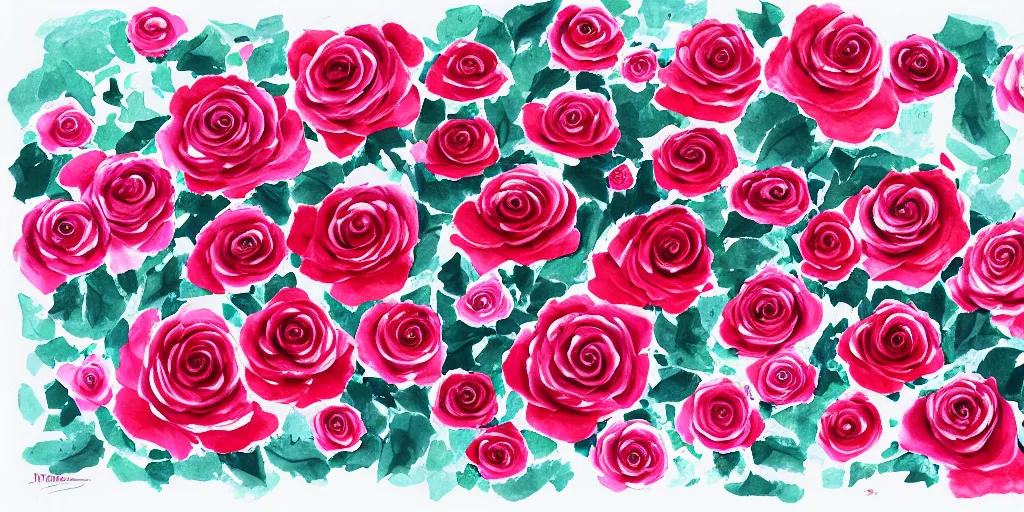 Image similar to sea of roses, ink painting