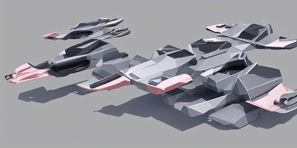 Image similar to side view of multiple low-poly sci-fi 3D hover racer designs