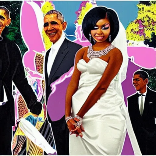 Prompt: nicki minaj marrying barack obama, highly detailed poster illustration