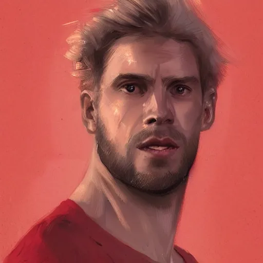 Image similar to Portrait of a man by Greg Rutkowski, he is about 30 years old, short blond hair, athletic and strong, straight jaw, wearing red tank top, older brother vibes, highly detailed portrait, digital painting, artstation, concept art, smooth, sharp foccus ilustration, Artstation HQ.